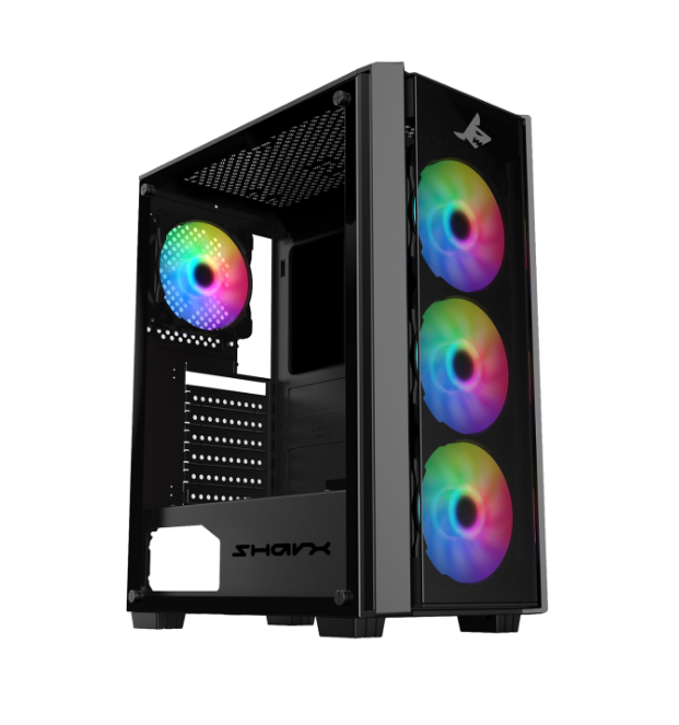 Sharx Striker Mid Tower Two Panel Front & Left Side Tempered Glass Case with 4 RGB Fans