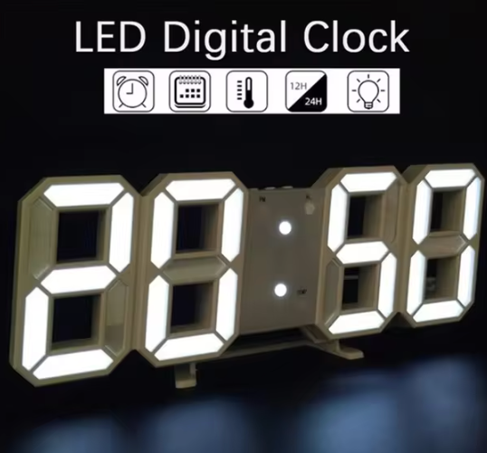 ساعة رقمية بإنارة LED ثلاثية الأبعاد